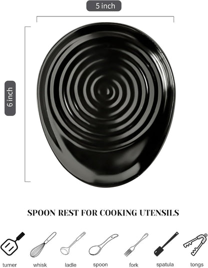 Ceramic Spoon Rest for Stove Top, Spoon Holder for Kitchen Counter, Farmhouse Cooking Utensil Holder for Spoons, Ladles, Spatula, Glazed Green