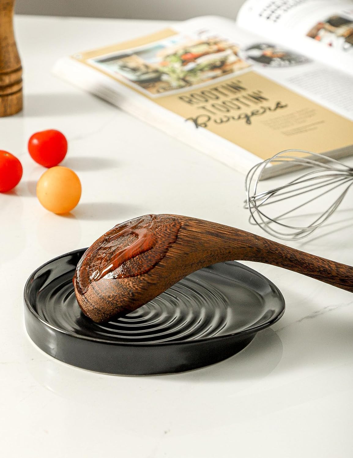 Ceramic Spoon Rest for Stove Top, Spoon Holder for Kitchen Counter, Farmhouse Cooking Utensil Holder for Spoons, Ladles, Spatula, Glazed Green