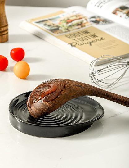 Ceramic Spoon Rest for Stove Top, Spoon Holder for Kitchen Counter, Farmhouse Cooking Utensil Holder for Spoons, Ladles, Spatula, Glazed Green