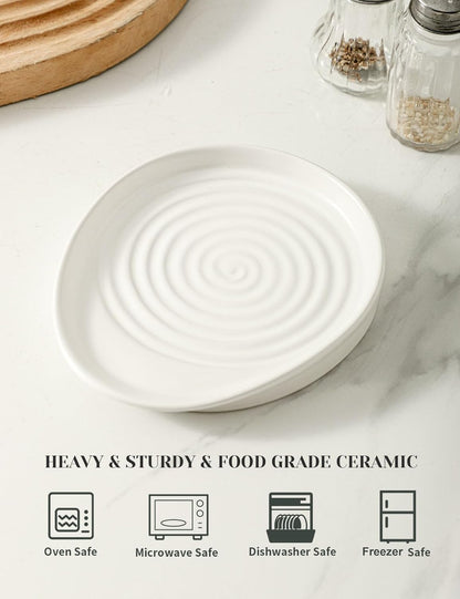 Ceramic Spoon Rest for Stove Top, Spoon Holder for Kitchen Counter, Farmhouse Cooking Utensil Holder for Spoons, Ladles, Spatula, Glazed Green