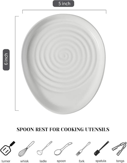 Ceramic Spoon Rest for Stove Top, Spoon Holder for Kitchen Counter, Farmhouse Cooking Utensil Holder for Spoons, Ladles, Spatula, Glazed Green