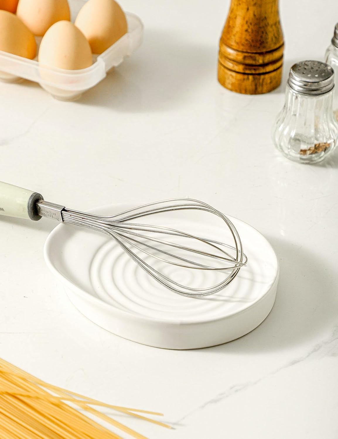 Ceramic Spoon Rest for Stove Top, Spoon Holder for Kitchen Counter, Farmhouse Cooking Utensil Holder for Spoons, Ladles, Spatula, Glazed Green