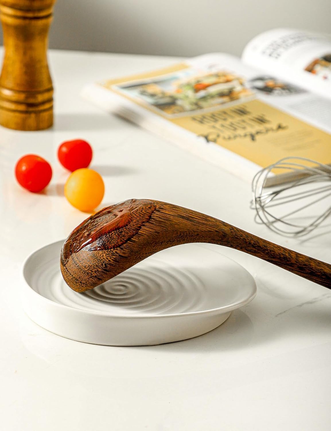 Ceramic Spoon Rest for Stove Top, Spoon Holder for Kitchen Counter, Farmhouse Cooking Utensil Holder for Spoons, Ladles, Spatula, Glazed Green
