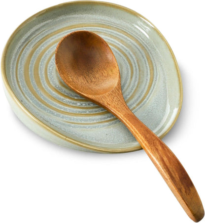 Ceramic Spoon Rest for Stove Top, Spoon Holder for Kitchen Counter, Farmhouse Cooking Utensil Holder for Spoons, Ladles, Spatula, Glazed Green