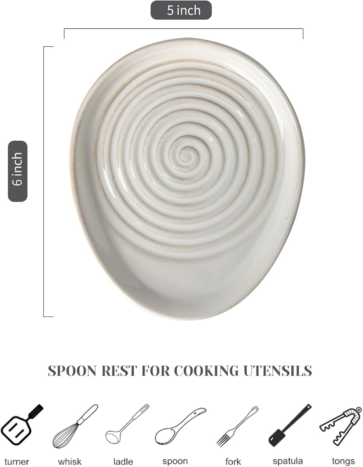 Ceramic Spoon Rest for Stove Top, Spoon Holder for Kitchen Counter, Farmhouse Cooking Utensil Holder for Spoons, Ladles, Spatula, Glazed Green
