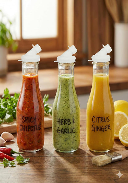 – 32oz Salad Dressing Shaker Bottles – Tall Glass Salad Dressing Dispenser Containers with Tamper-Proof Lids for Marinades, Oils, and Sauces