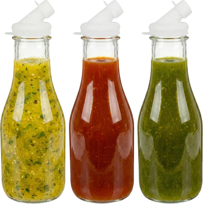 – 32oz Salad Dressing Shaker Bottles – Tall Glass Salad Dressing Dispenser Containers with Tamper-Proof Lids for Marinades, Oils, and Sauces