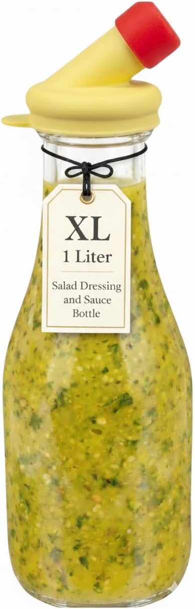 – 32oz Salad Dressing Shaker Bottles – Tall Glass Salad Dressing Dispenser Containers with Tamper-Proof Lids for Marinades, Oils, and Sauces