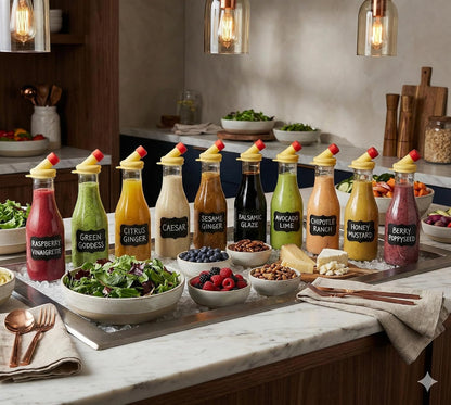 – 32oz Salad Dressing Shaker Bottles – Tall Glass Salad Dressing Dispenser Containers with Tamper-Proof Lids for Marinades, Oils, and Sauces