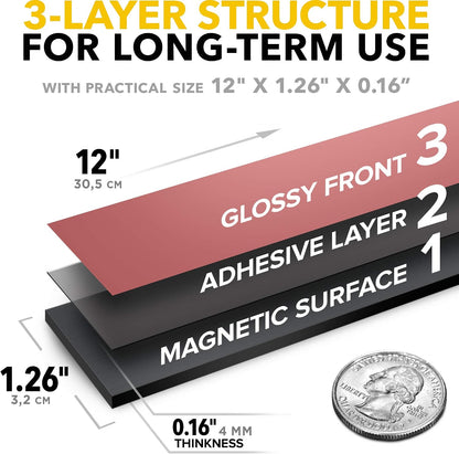 Super Sticky Adhesive Magnetic Strips, 12x1.5" (30x3.8cm)