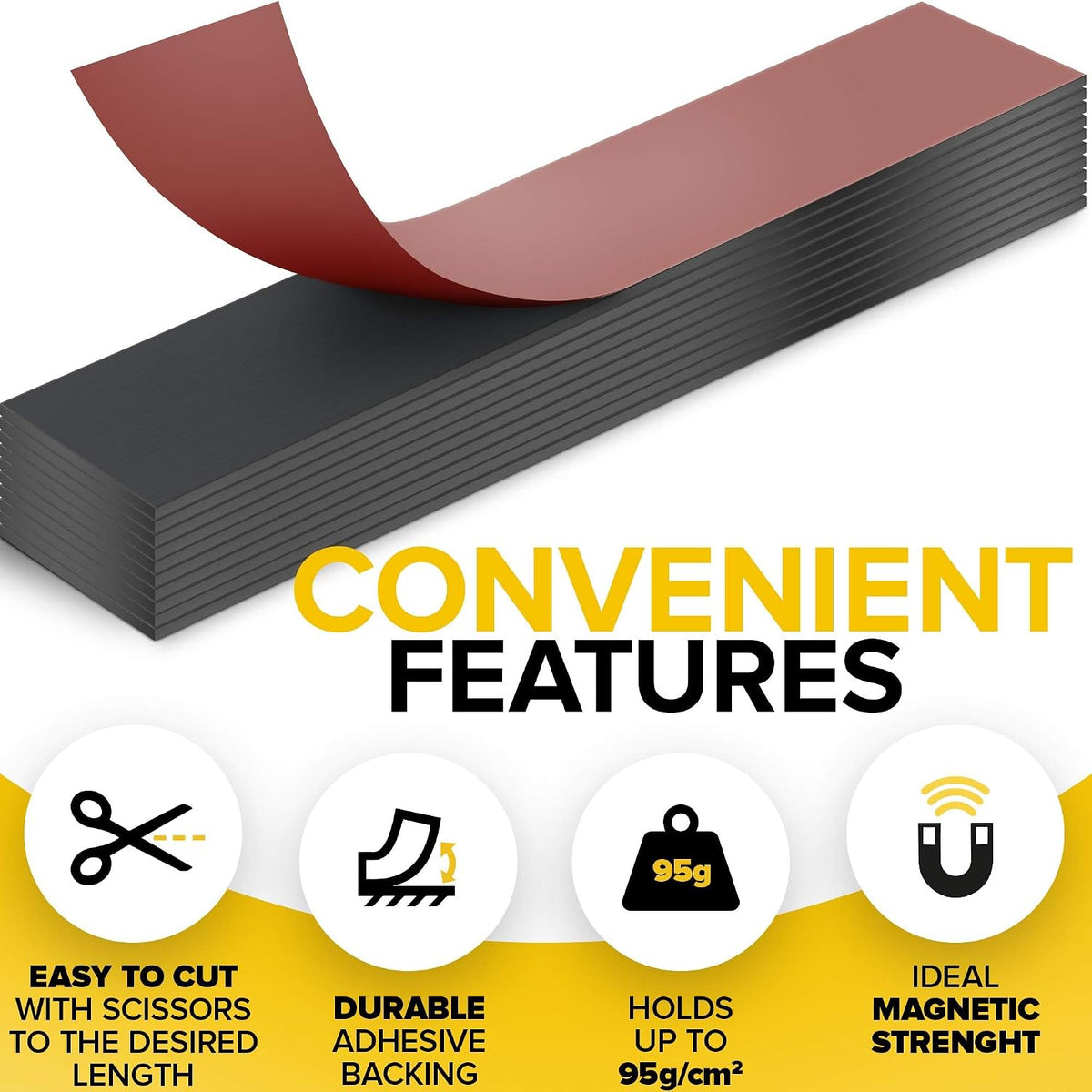 Super Sticky Adhesive Magnetic Strips, 12x1.5" (30x3.8cm)