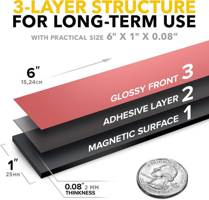 Super Sticky Adhesive Magnetic Strips, 12x1.5" (30x3.8cm)