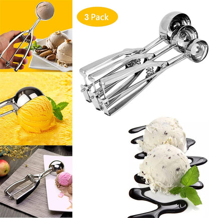 Cookie Scoops for Baking Set of 3, Stainless Steel Ice Cream Scoop, 1 Tbsp/2 Tbsp/3 Tbsp Cookie Dough Scoop for Cookie Cupcake Muffin Ice Cream