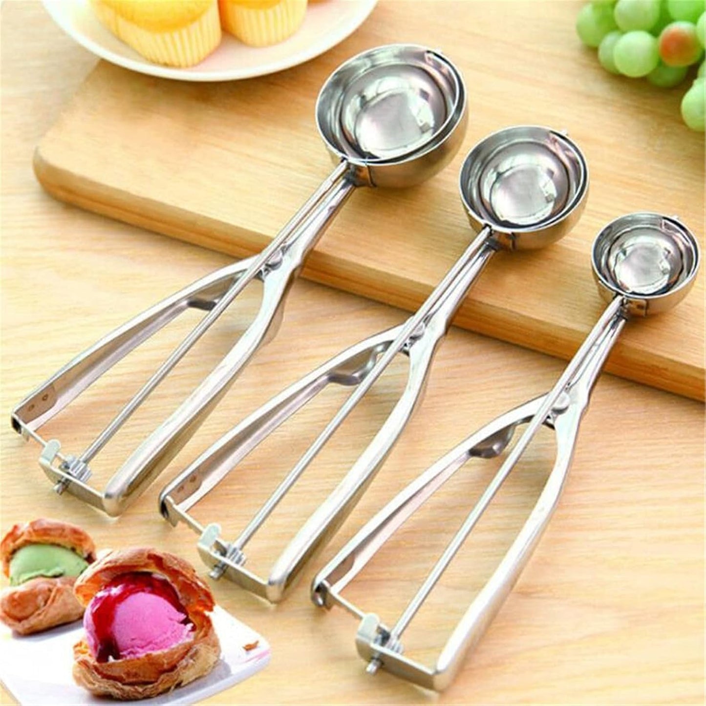 Cookie Scoops for Baking Set of 3, Stainless Steel Ice Cream Scoop, 1 Tbsp/2 Tbsp/3 Tbsp Cookie Dough Scoop for Cookie Cupcake Muffin Ice Cream