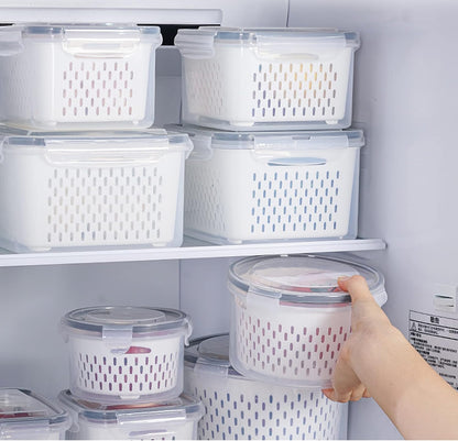 Large Fridge Food Storage Container Set with Lids with Strainer, Fruit Vegetable Storage Containers Keep Fruits, Vegetables, Berry, Meat Fresh longer, BPA-Free Plastic Produce Keepers