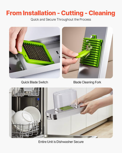 Vegetable Chopper, Food Veggie Cutter with 3 Stainless Steel Blades, Onion Slicer with Container, Salad Potato Dicer Kitchen Gadgets & Essentials Home Appliances Tools for Easy DIY, Silver