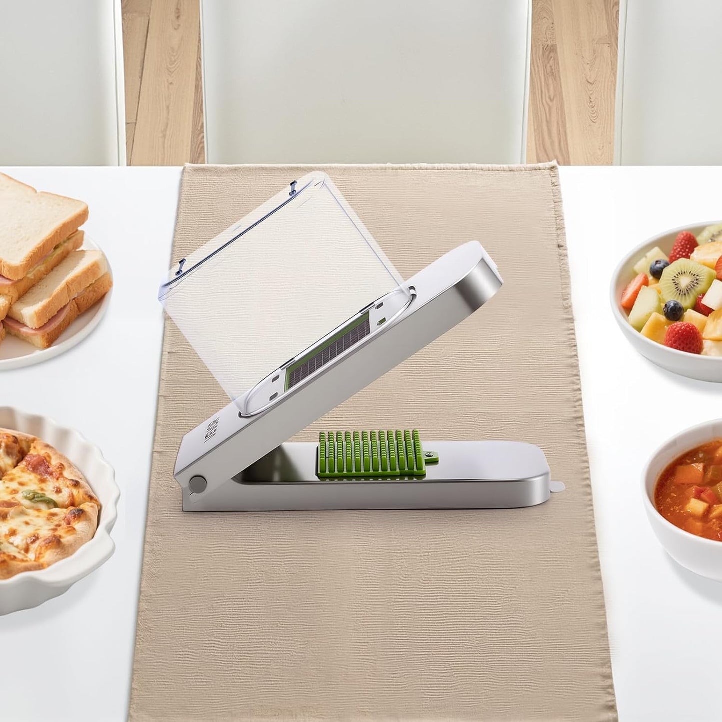 Vegetable Chopper, Food Veggie Cutter with 3 Stainless Steel Blades, Onion Slicer with Container, Salad Potato Dicer Kitchen Gadgets & Essentials Home Appliances Tools for Easy DIY, Silver