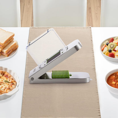 Vegetable Chopper, Food Veggie Cutter with 3 Stainless Steel Blades, Onion Slicer with Container, Salad Potato Dicer Kitchen Gadgets & Essentials Home Appliances Tools for Easy DIY, Silver