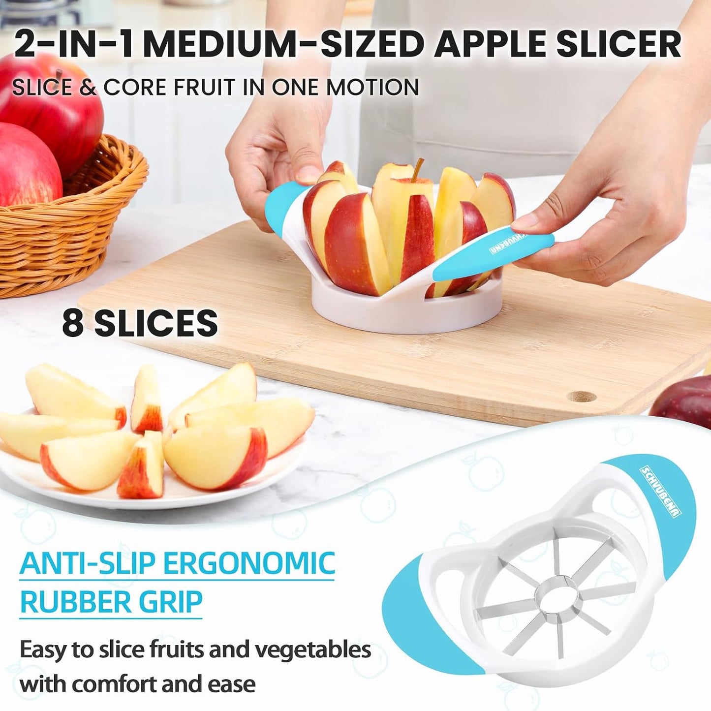 3.5 Inch Apple Slicer - Professional Apple Cutter - Stainless Steel Apple Corer - Super Sharp Apple Slicer and Corer - Apple Tool with 8 Sharp Blades(Black)