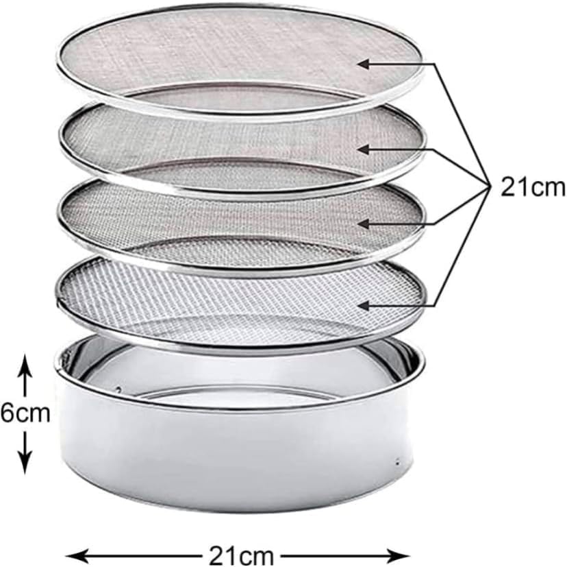 4 In 1 Stainless Steel Interchangeable Sieve Set of 5 Flour Spices Food Strainers Atta Chalni Jaali Channi Atta, Maida Strainer - Silver, Length 8 Inch, Width Height 2.5 Inch
