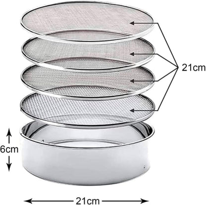 4 In 1 Stainless Steel Interchangeable Sieve Set of 5 Flour Spices Food Strainers Atta Chalni Jaali Channi Atta, Maida Strainer - Silver, Length 8 Inch, Width Height 2.5 Inch