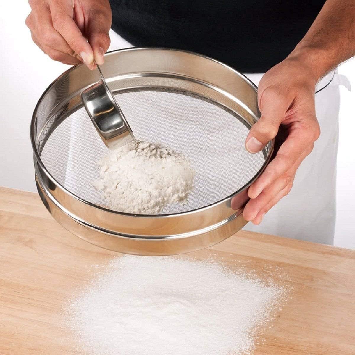 4 In 1 Stainless Steel Interchangeable Sieve Set of 5 Flour Spices Food Strainers Atta Chalni Jaali Channi Atta, Maida Strainer - Silver, Length 8 Inch, Width Height 2.5 Inch
