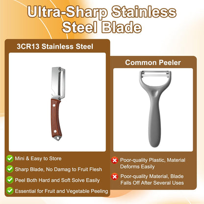 2PCS Premium Vegetable Peeler with Wooden Handle and Bottle Opener, Multifunctional Vegetable Peeler, 2-In-1 Stainless Steel Blade Peeler Knife for Potato Fruit Pineapple Pumpkin Papaya Carrot (A)