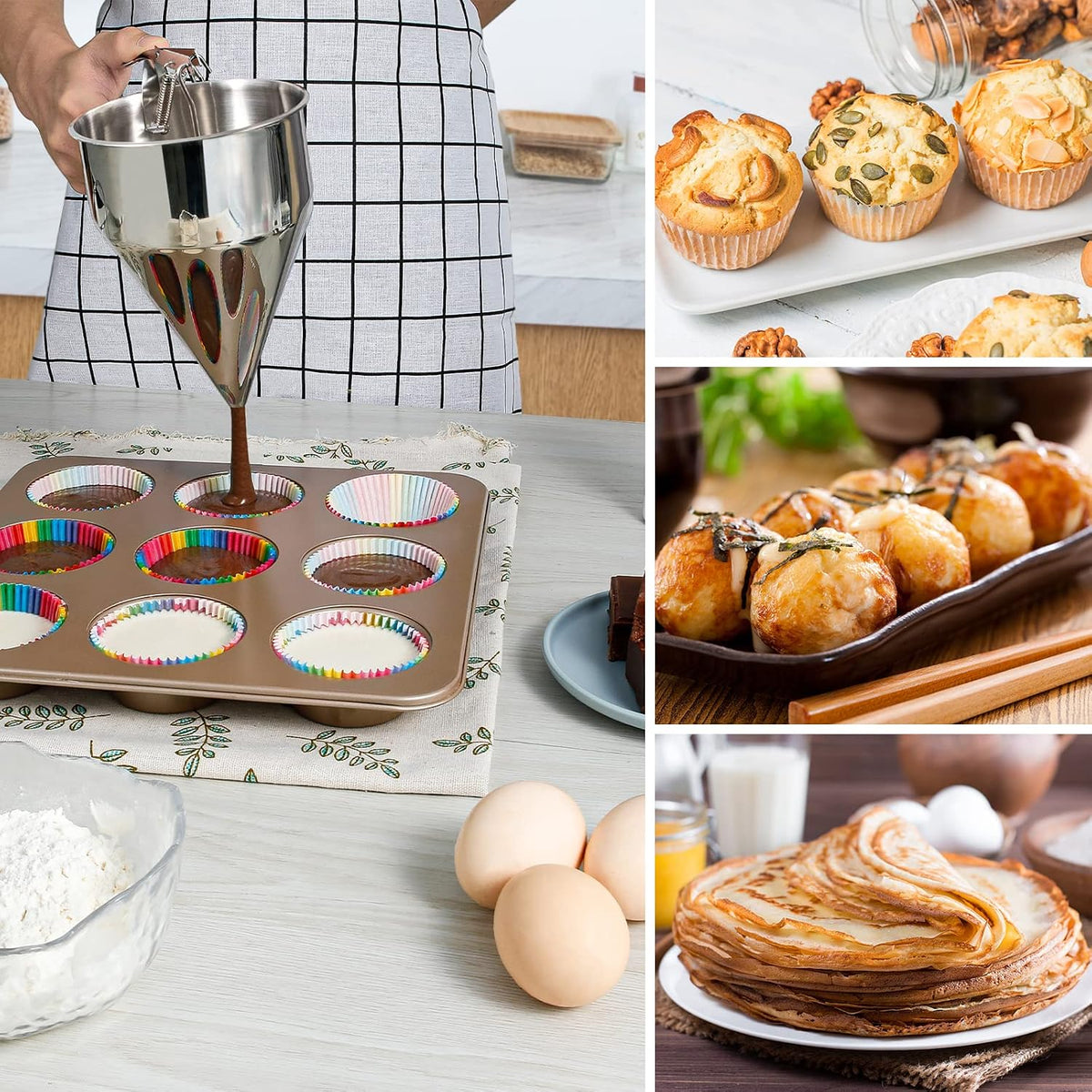 Egg Pan, 4-Cup Egg Frying Pan and 20oz Pancake Batter Dispenser Bundle