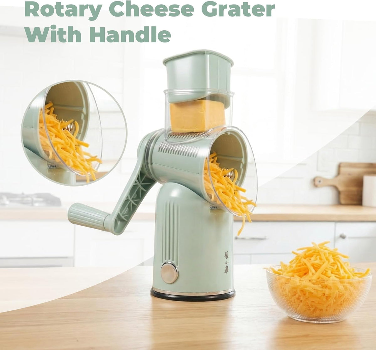 Rotary Cheese Grater 5 Blades Mandoline Slicer for Vegetable, Green