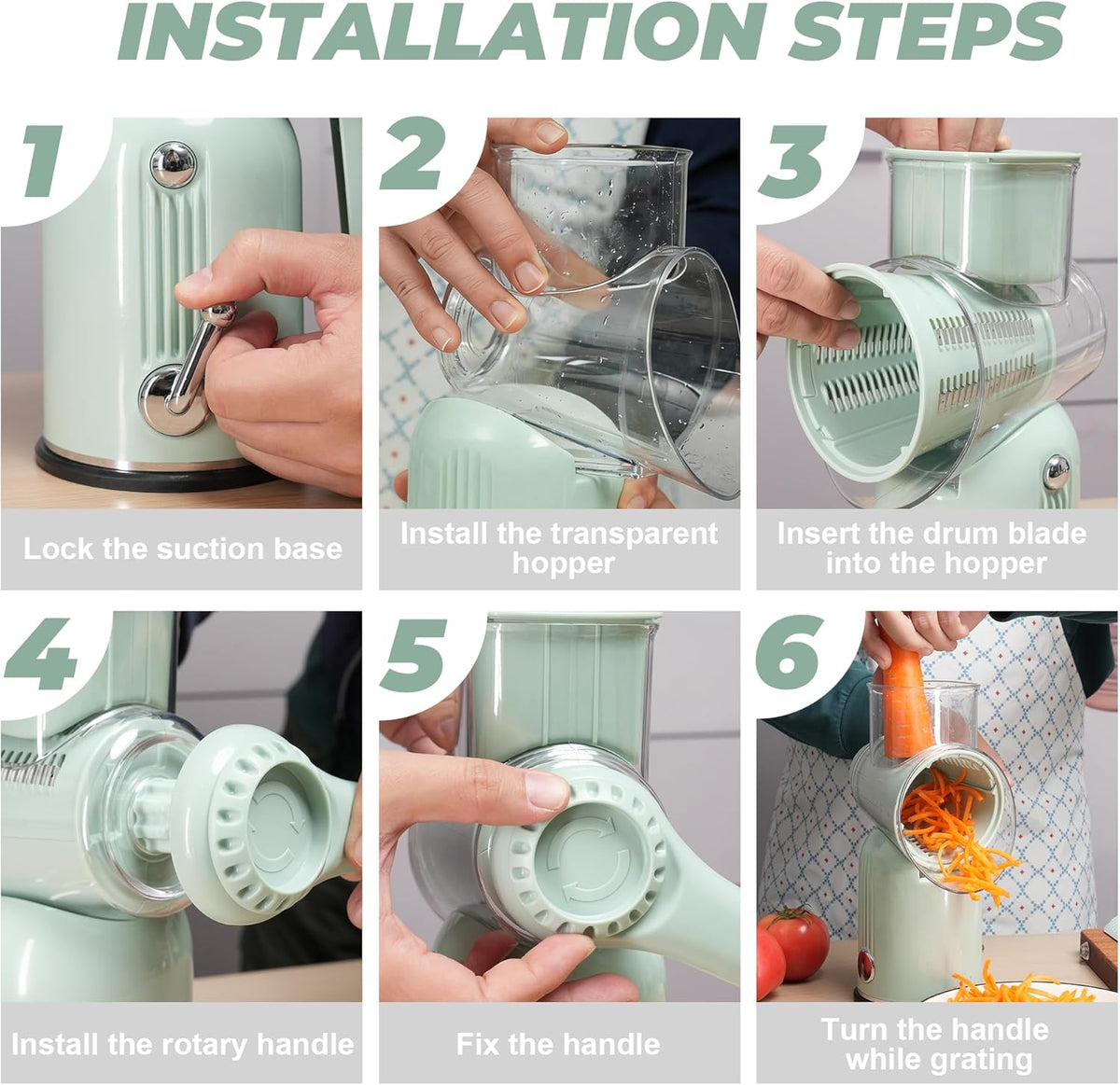 Rotary Cheese Grater 5 Blades Mandoline Slicer for Vegetable, Green