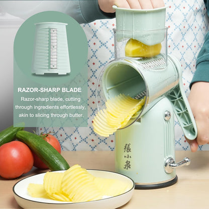 Rotary Cheese Grater 5 Blades Mandoline Slicer for Vegetable, Green