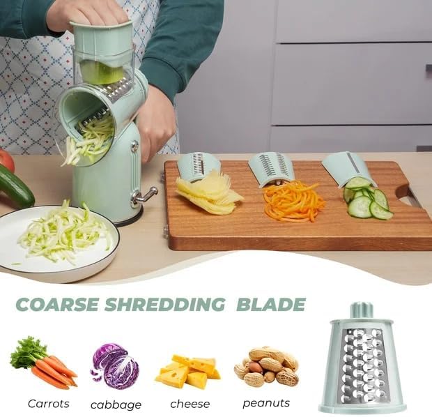 Rotary Cheese Grater 5 Blades Mandoline Slicer for Vegetable, Green