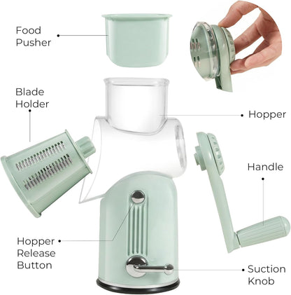 Rotary Cheese Grater 5 Blades Mandoline Slicer for Vegetable, Green