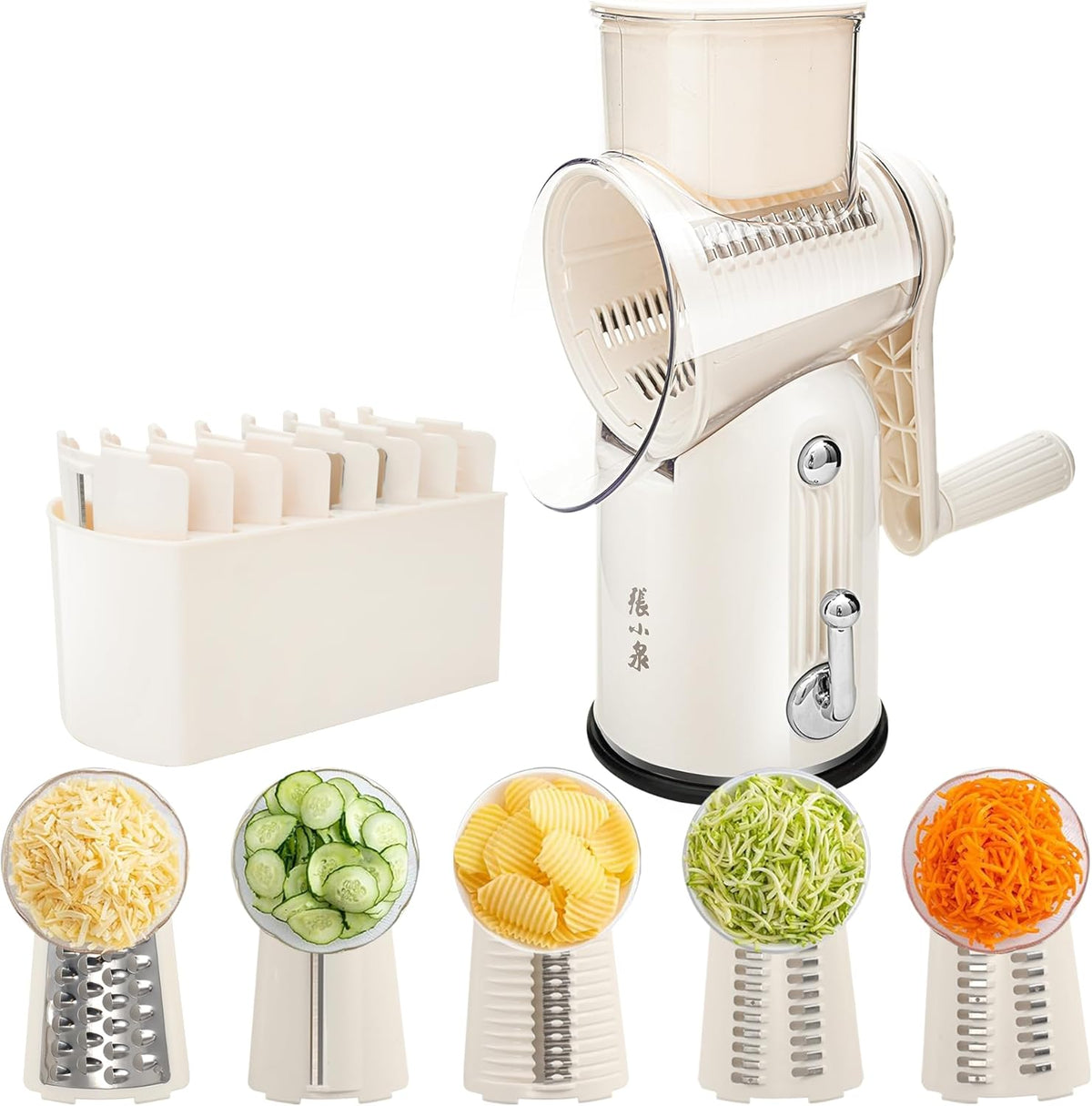 Rotary Cheese Grater 5 Blades Mandoline Slicer for Vegetable, Green