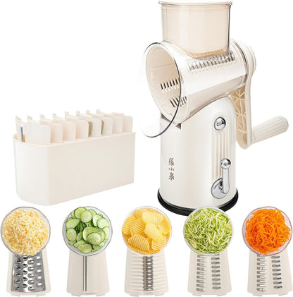 Rotary Cheese Grater 5 Blades Mandoline Slicer for Vegetable, Green