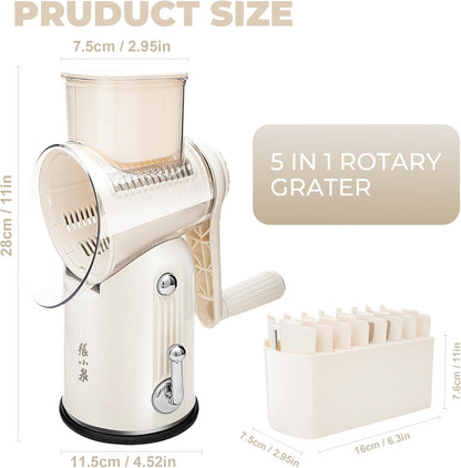 Rotary Cheese Grater 5 Blades Mandoline Slicer for Vegetable, Green
