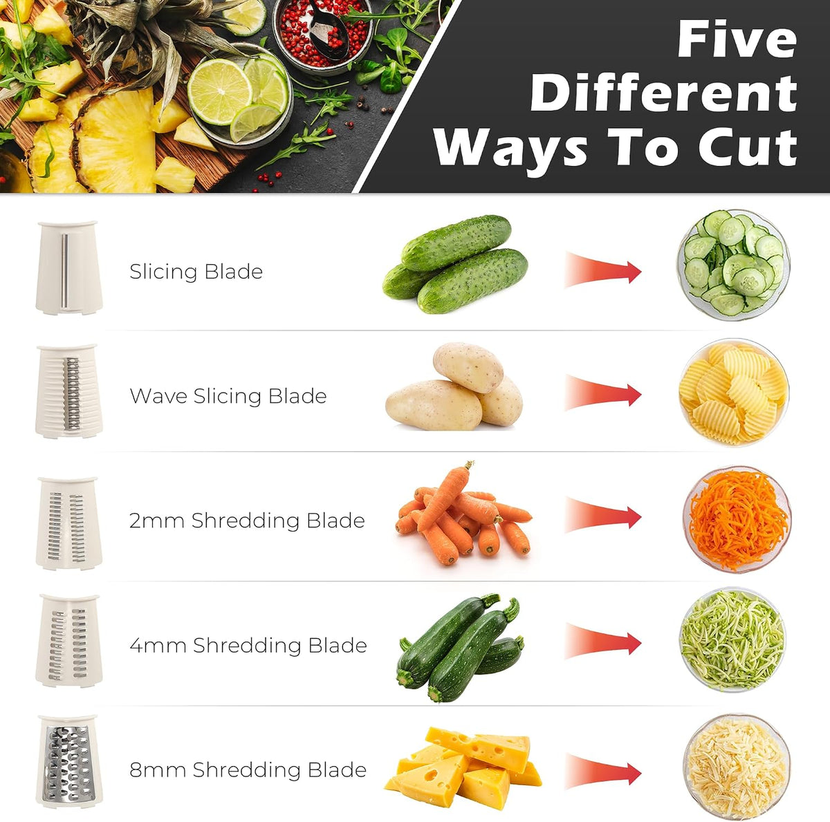 Rotary Cheese Grater 5 Blades Mandoline Slicer for Vegetable, Green