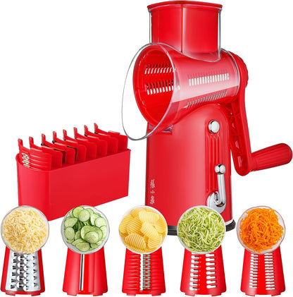 Rotary Cheese Grater 5 Blades Mandoline Slicer for Vegetable, Green