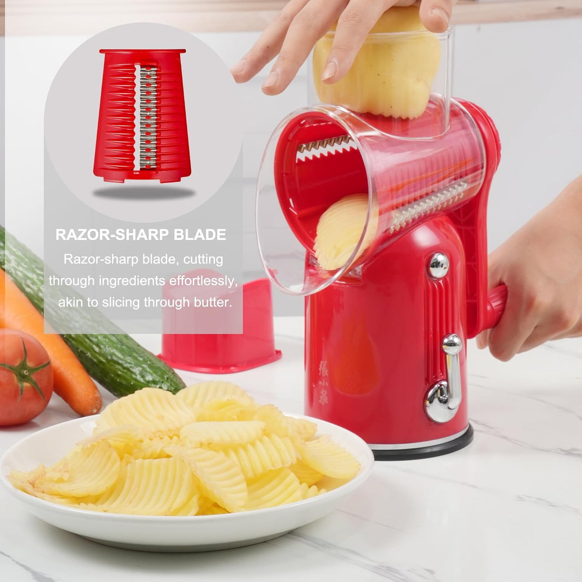 Rotary Cheese Grater 5 Blades Mandoline Slicer for Vegetable, Green