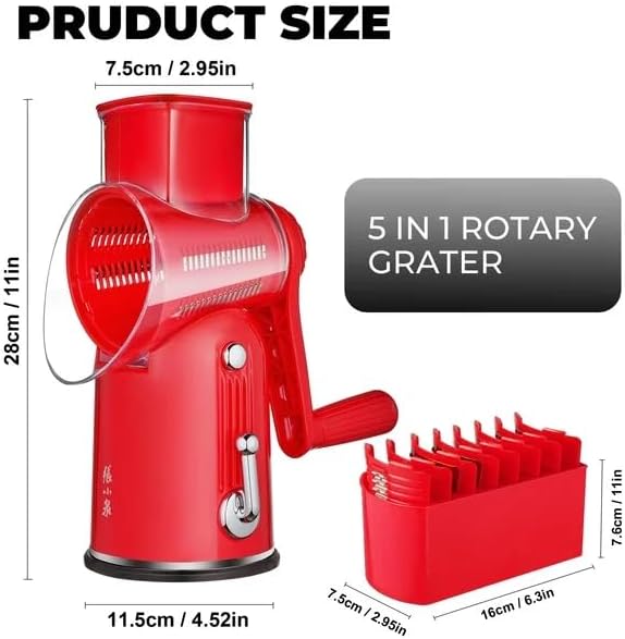 Rotary Cheese Grater 5 Blades Mandoline Slicer for Vegetable, Green