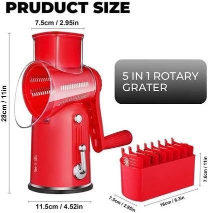 Rotary Cheese Grater 5 Blades Mandoline Slicer for Vegetable, Green