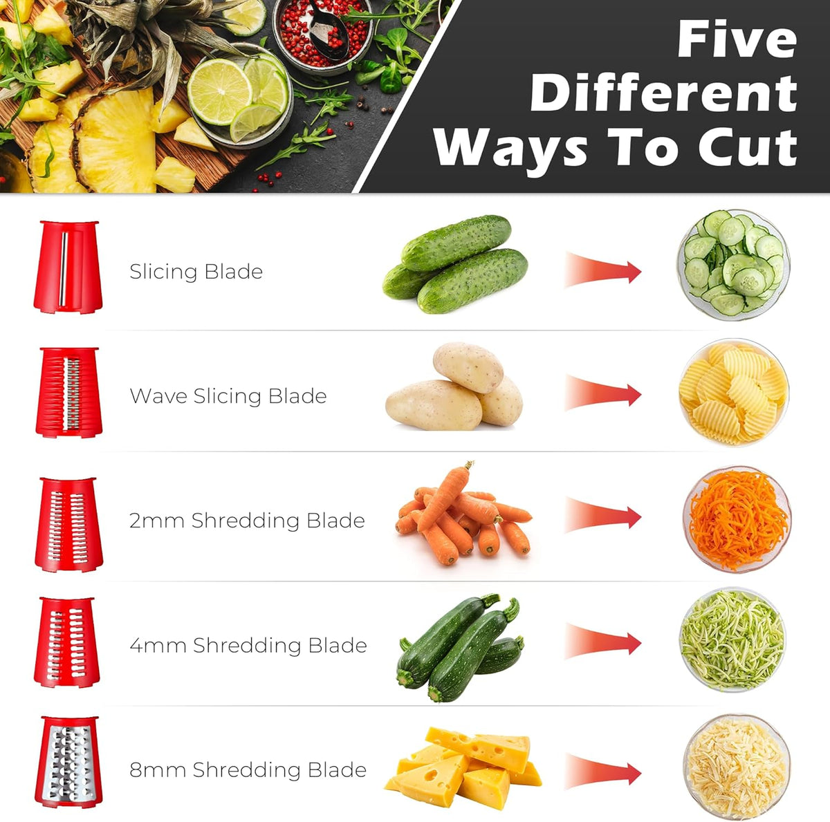 Rotary Cheese Grater 5 Blades Mandoline Slicer for Vegetable, Green