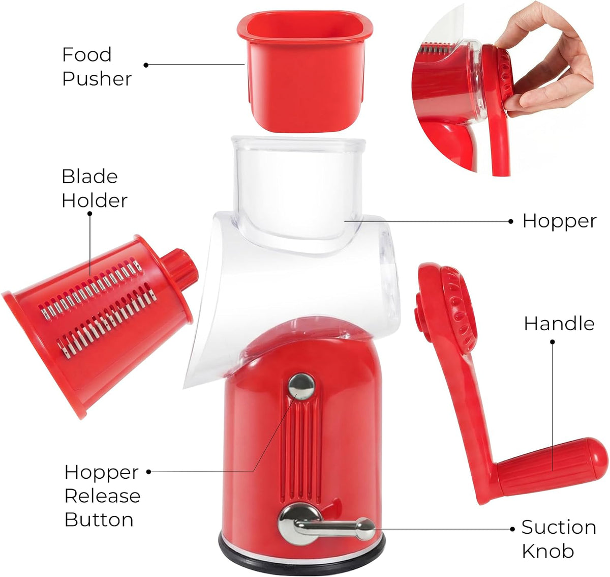 Rotary Cheese Grater 5 Blades Mandoline Slicer for Vegetable, Green