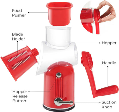 Rotary Cheese Grater 5 Blades Mandoline Slicer for Vegetable, Green