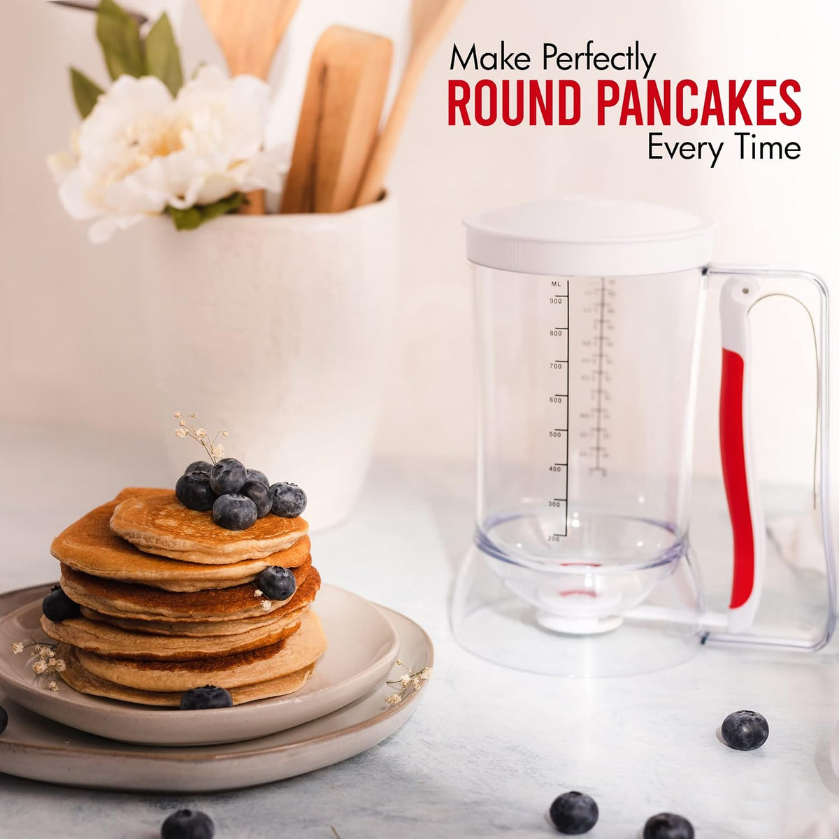 Mess-Free Pancakes Pourer & Cupcake Batter Dispenser | 4 Cup Capacity | Precision Pour Control & Easy-Squeeze Handle | BPA-Free Kitchen Tool for Waffles, Crepes & Muffins
