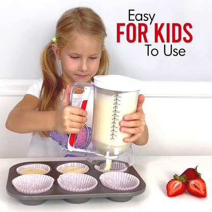 Mess-Free Pancakes Pourer & Cupcake Batter Dispenser | 4 Cup Capacity | Precision Pour Control & Easy-Squeeze Handle | BPA-Free Kitchen Tool for Waffles, Crepes & Muffins