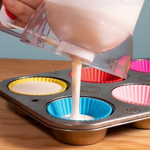 Mess-Free Pancakes Pourer & Cupcake Batter Dispenser | 4 Cup Capacity | Precision Pour Control & Easy-Squeeze Handle | BPA-Free Kitchen Tool for Waffles, Crepes & Muffins