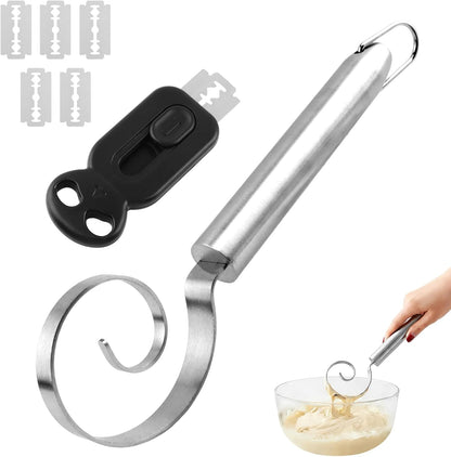 11 Inch Seamless Danish Dough Whisk, Stainless Steel Dough Whisk Tool for Sourdough, Cookies, Pizza, Pastry, Dishwasher Safe Dough Hook, with Bread Scoring Knife and 5 Blades