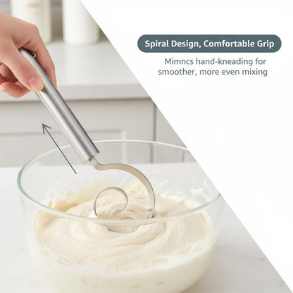 11 Inch Seamless Danish Dough Whisk, Stainless Steel Dough Whisk Tool for Sourdough, Cookies, Pizza, Pastry, Dishwasher Safe Dough Hook, with Bread Scoring Knife and 5 Blades