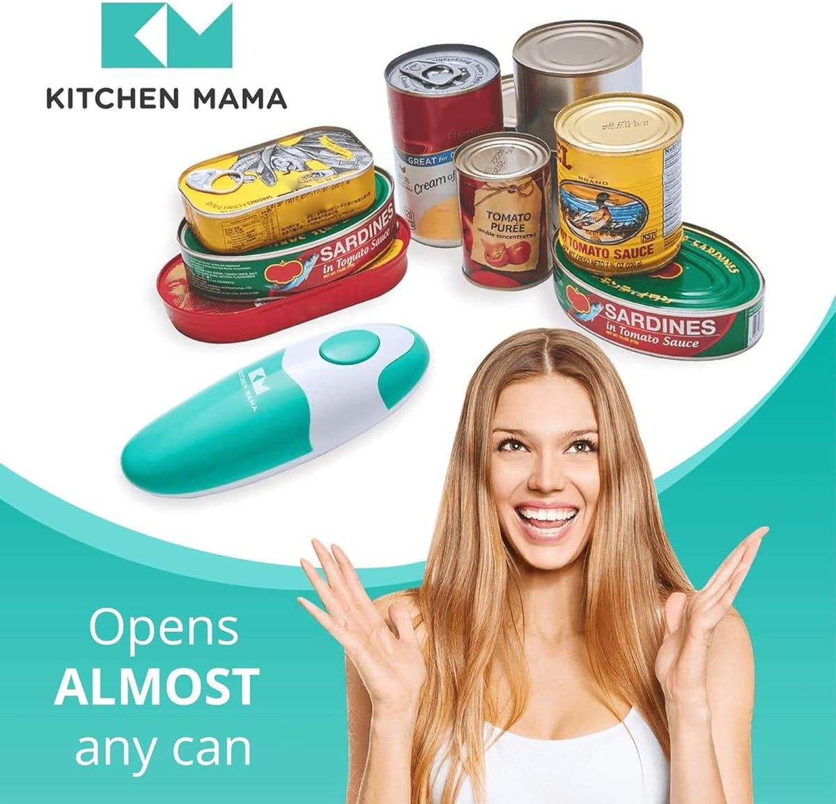 Auto Electric Can Opener, Battery Operated, Teal